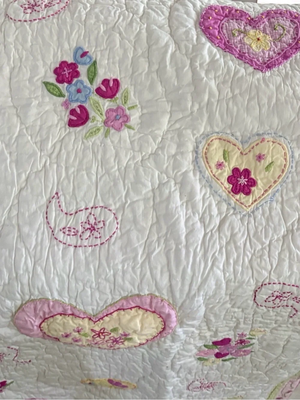 Vintage POTTERY BARN KIDS Crib Toddler Quilt Blanket Pink Green Gingham Hearts